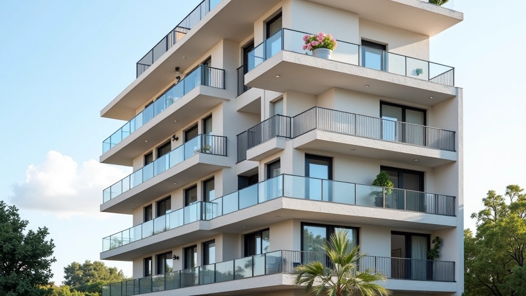 Bloco de prédios residenciais moderno com varandas e janelas bem definidas